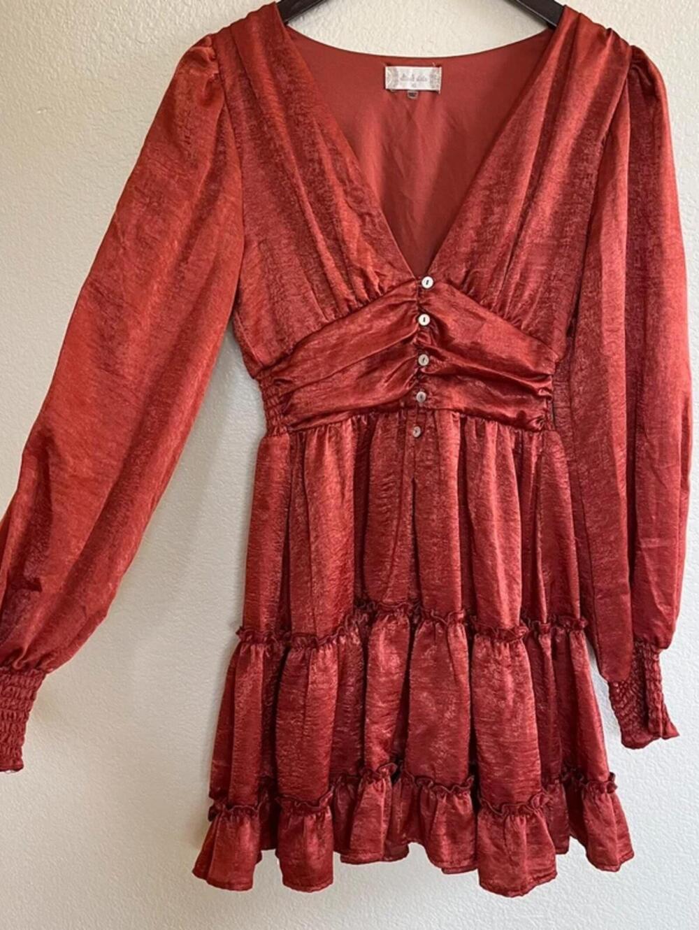 Altar’d state burgundy orange long sleeves midi dress